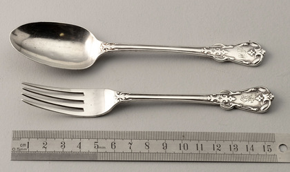 Rare Tudor Pattern Silver Child's Spoon and Fork - Diamond Registration Mark